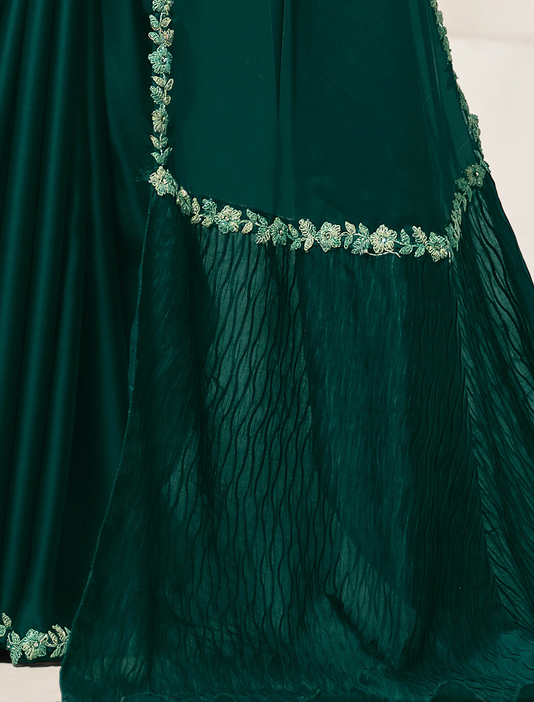 Crafted with high-quality Crepe Satin Silk Designer Saree