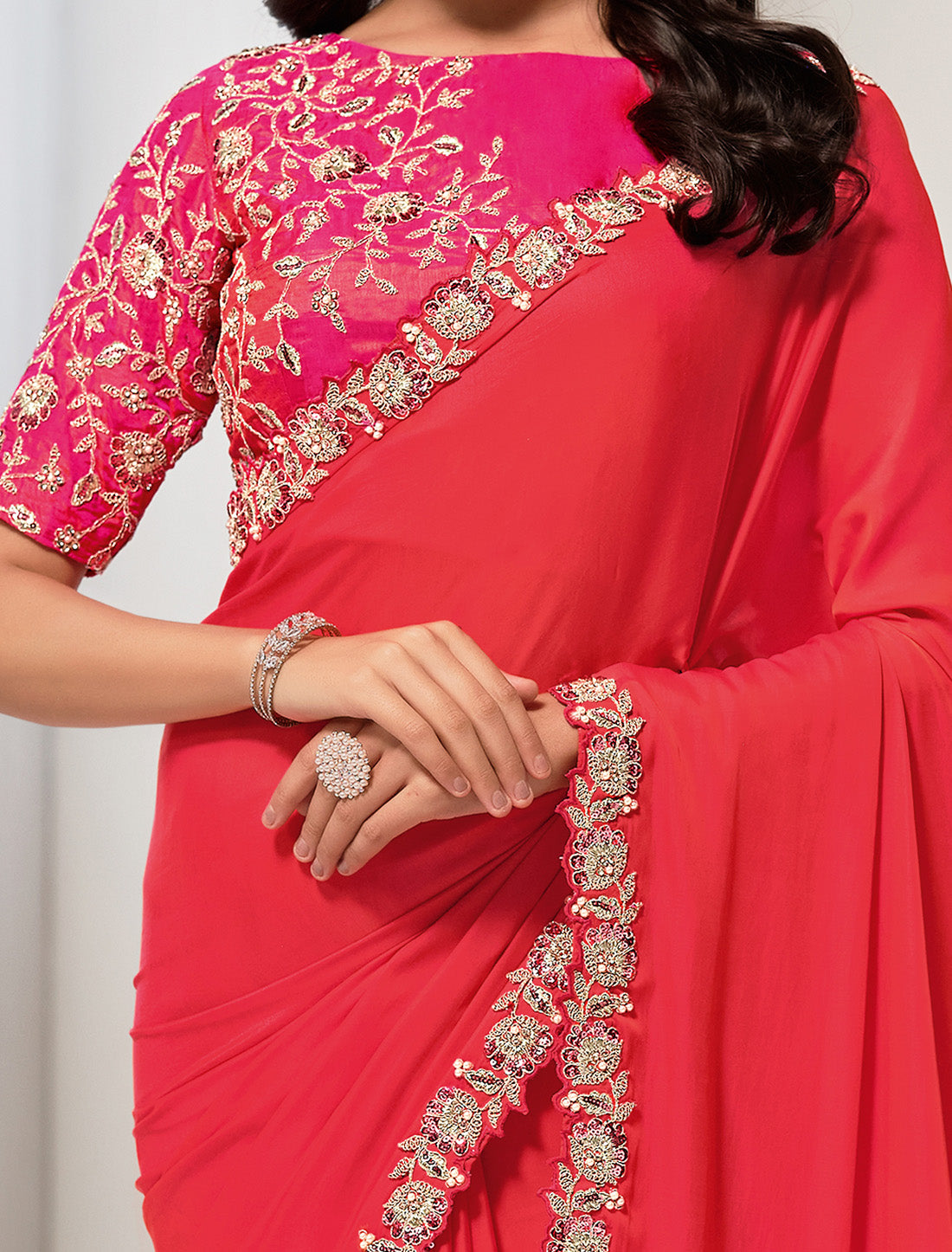 Sophistication To Your Wardrobe With Crepe Satin Silk Designer Saree