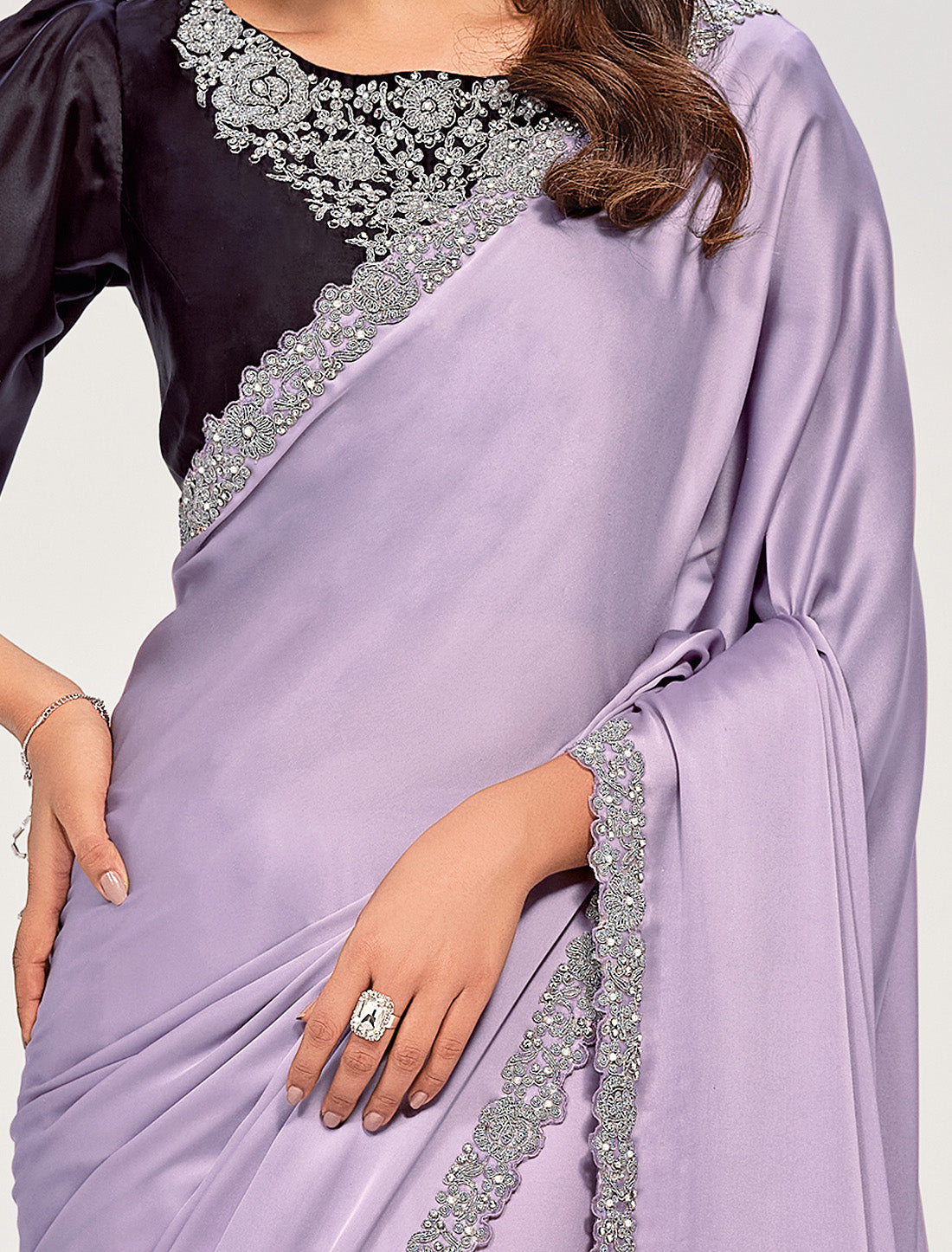 Elevate Your Style Premium Crepe Satin Silk Ethnic Saree