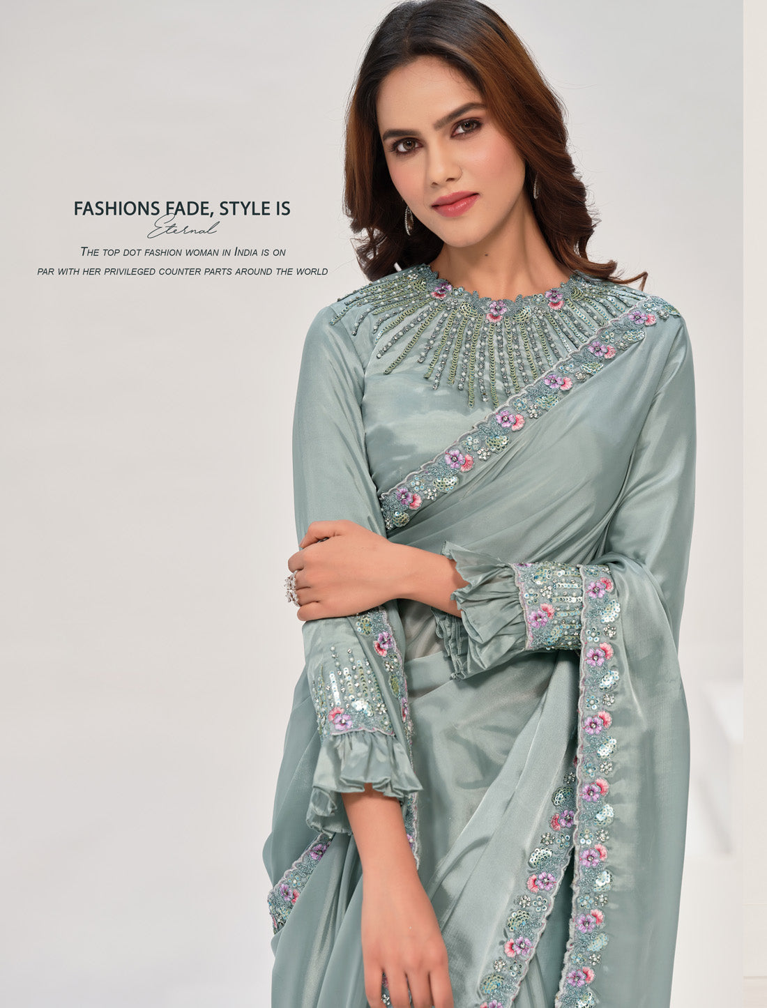 Crafted From Premium Crepe Satin Silk Our Designer Saree