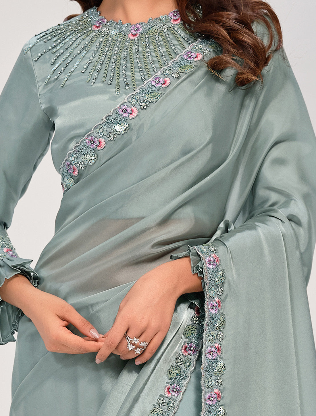 Crafted From Premium Crepe Satin Silk Our Designer Saree