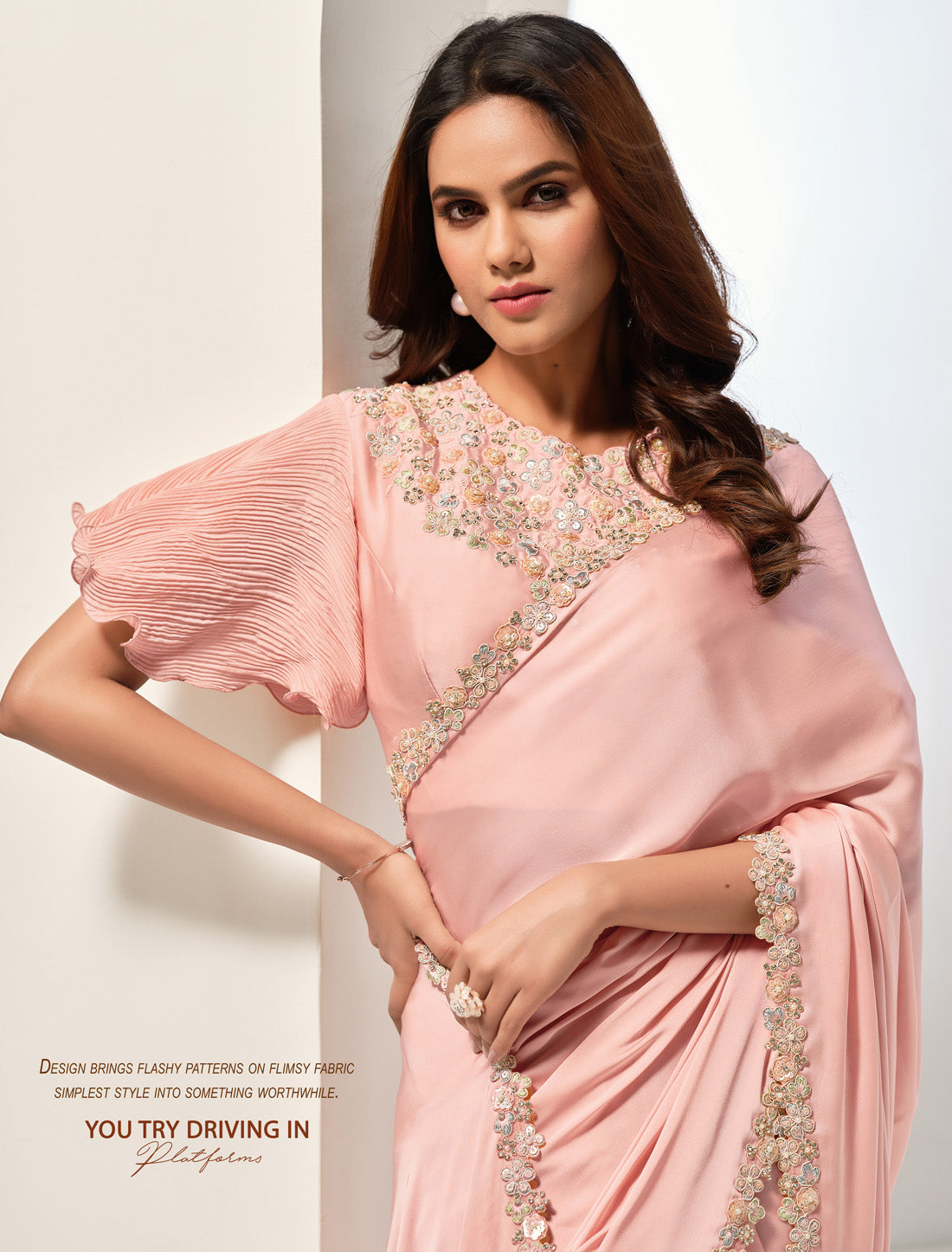 Made From High-Quality Crepe Satin Silk Designer Saree