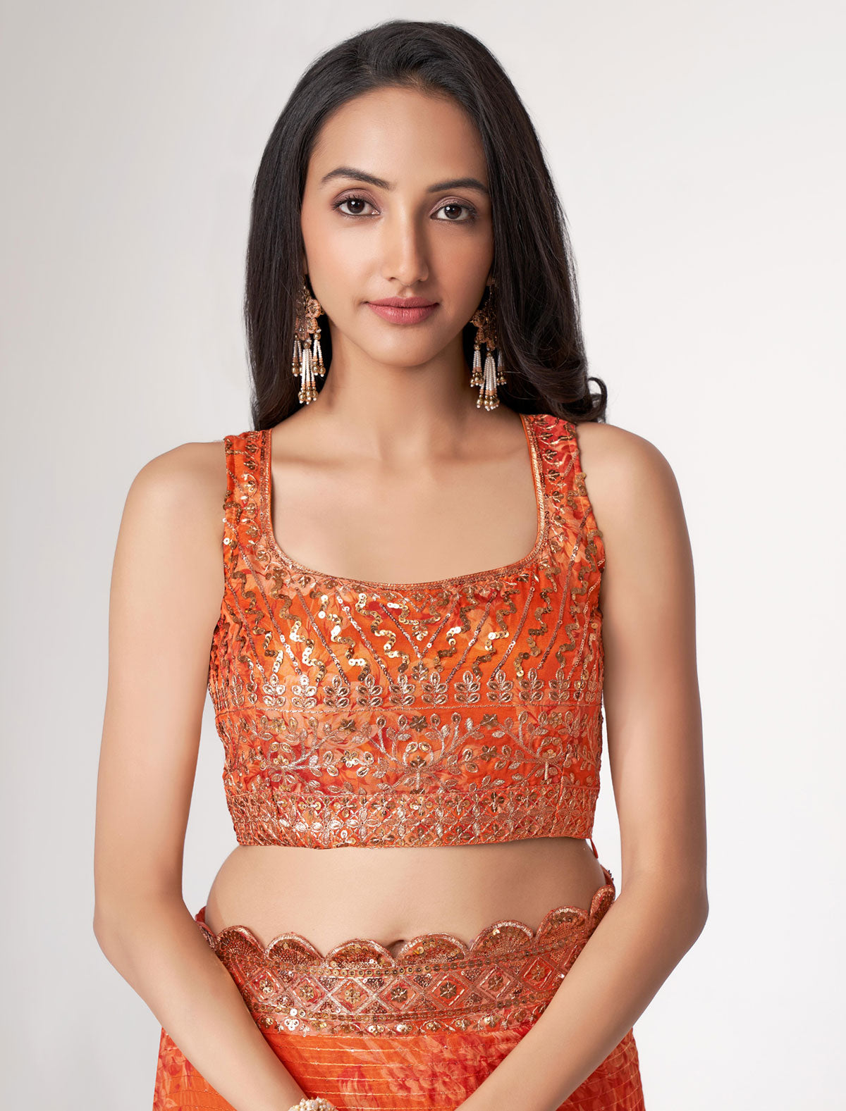 Shop the Elegance of Orange Organza Saree with Sequins Embroidery | befashionate
