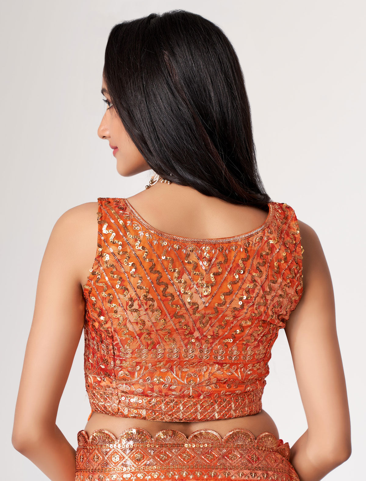 Shop the Elegance of Orange Organza Saree with Sequins Embroidery | befashionate