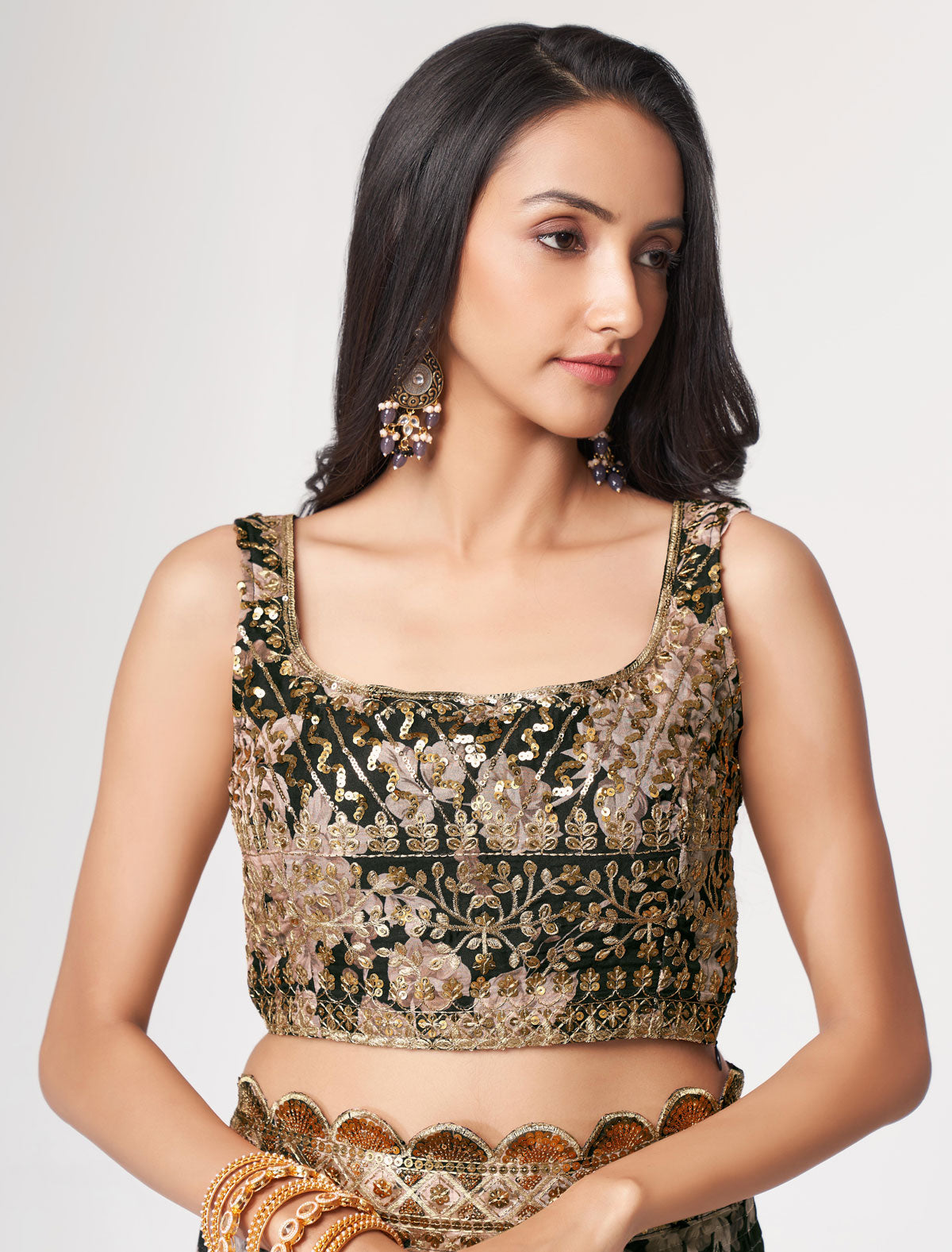 Elegant Black Organza Saree with Sequins Embroidery | befashionate