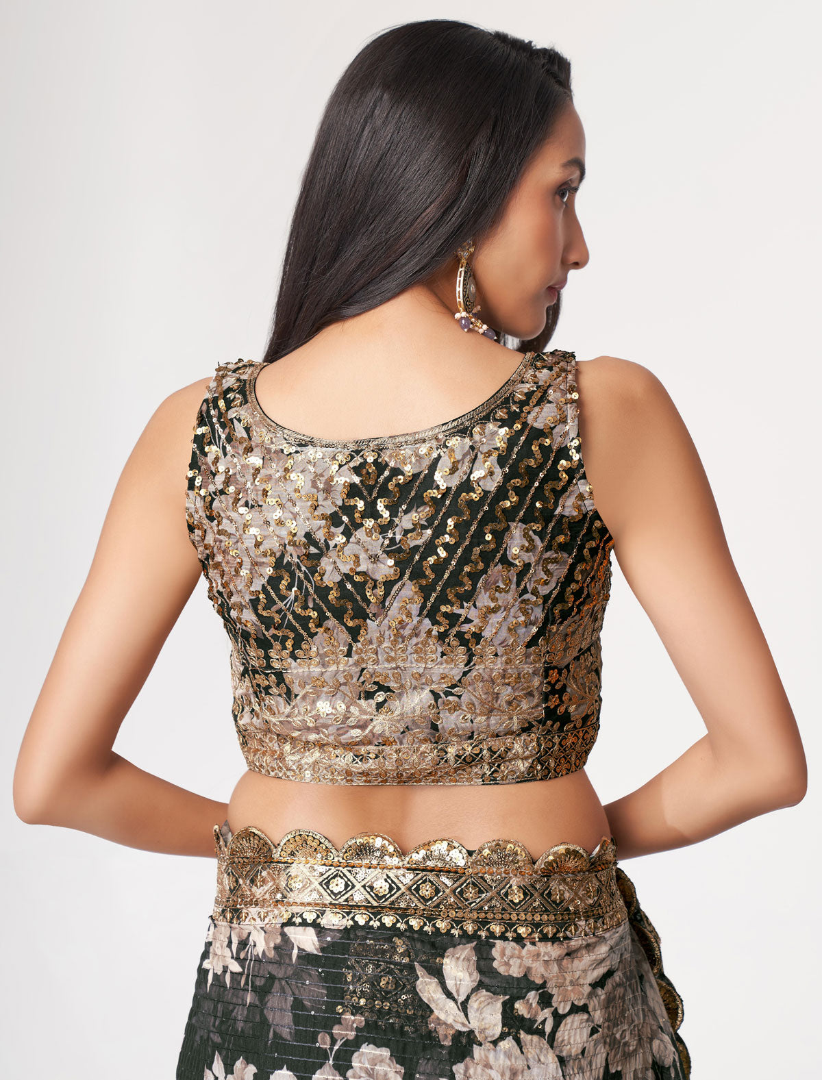 Elegant Black Organza Saree with Sequins Embroidery | befashionate