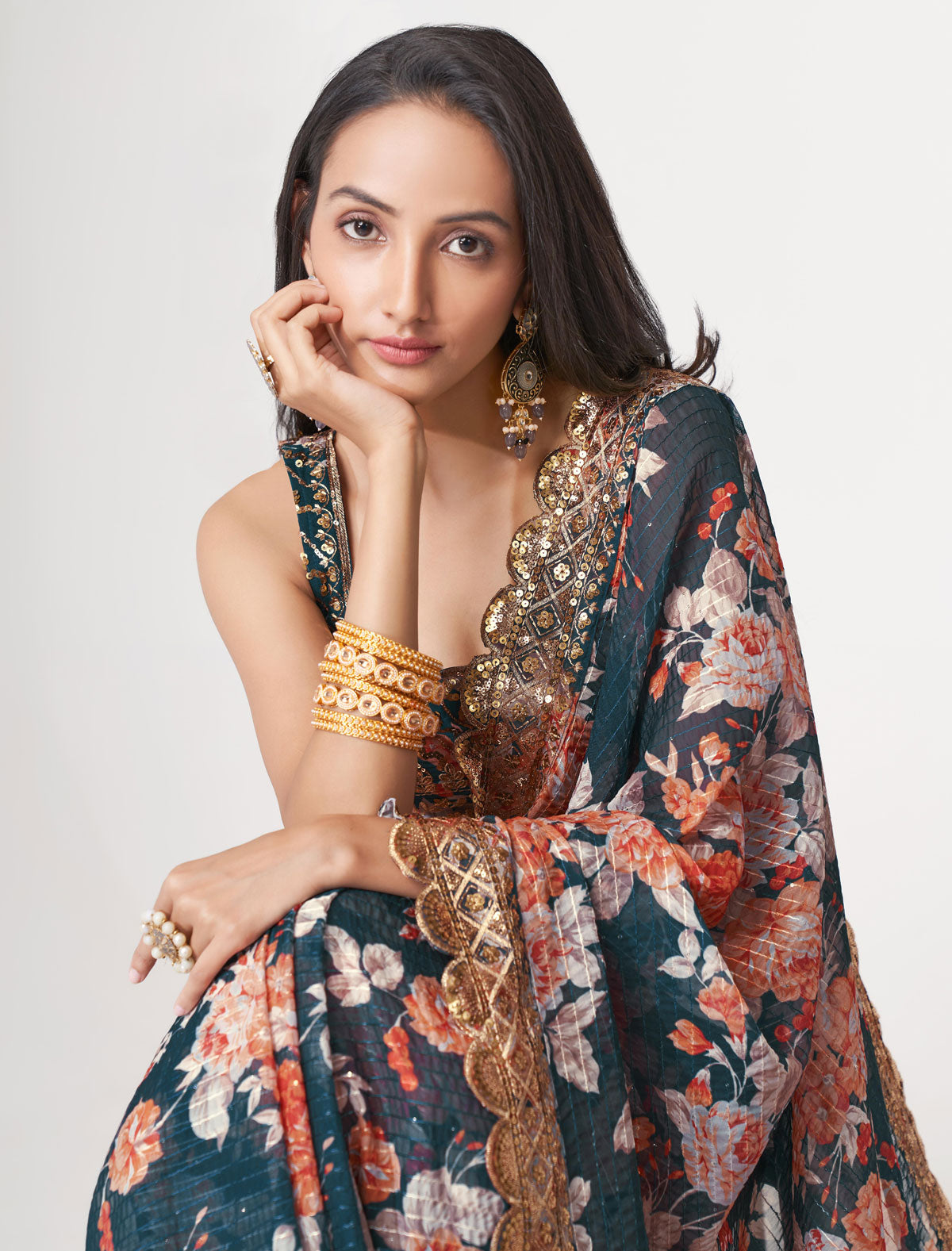 Elegant Dove Organza Saree with Sequins Embroidery | befashionate