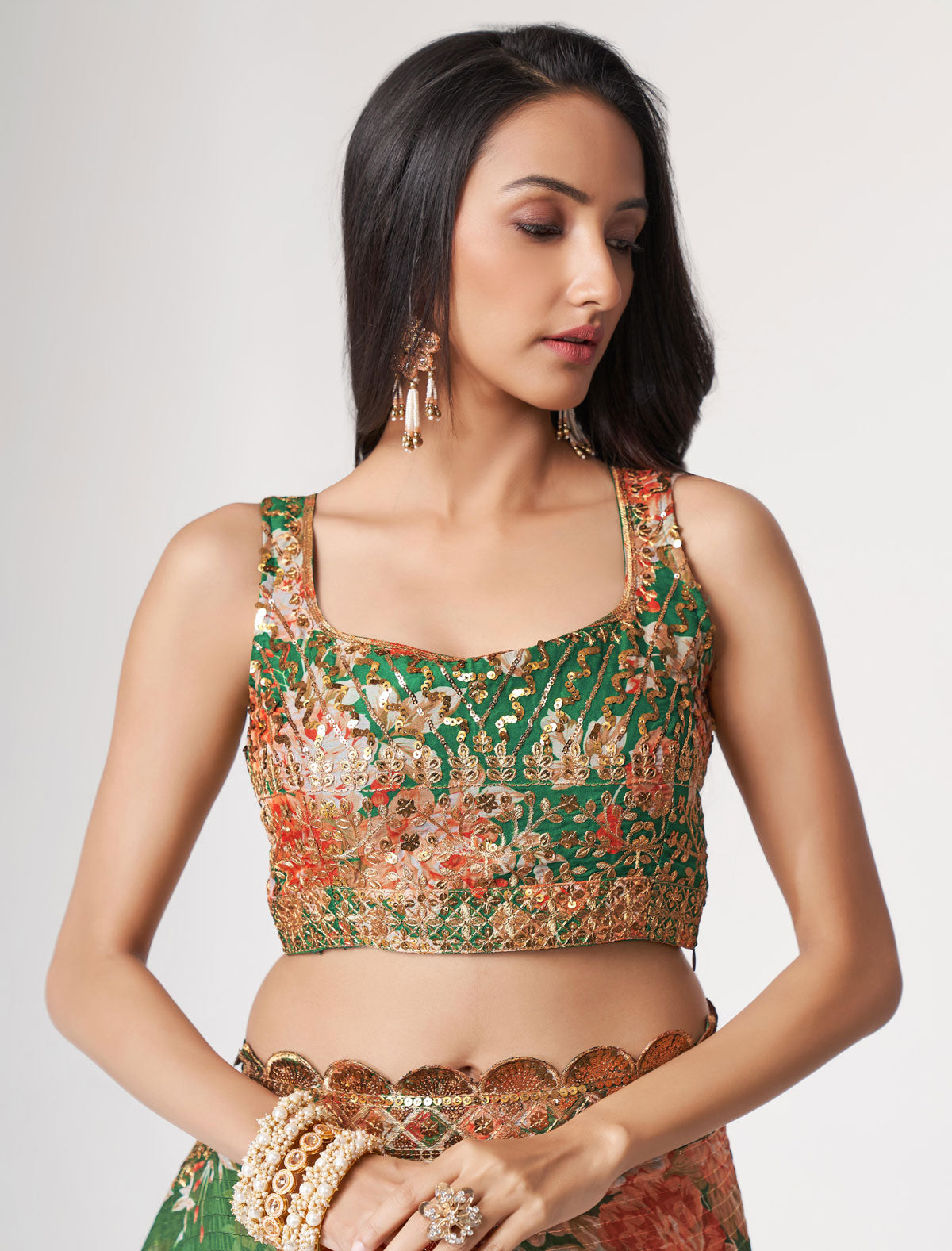 Enchanting Green Organza Saree with Sequins Embroidery | befashionate