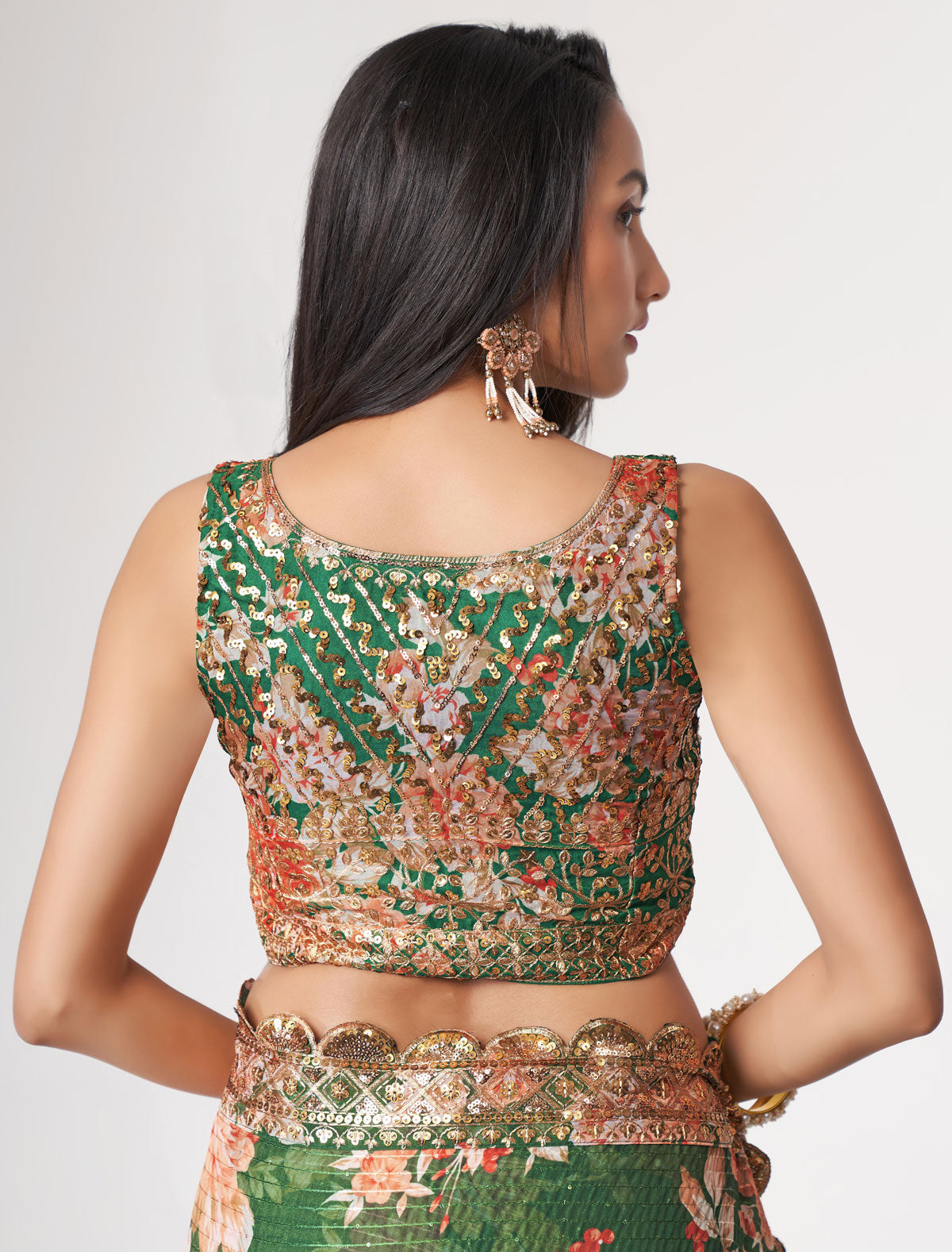 Enchanting Green Organza Saree with Sequins Embroidery | befashionate