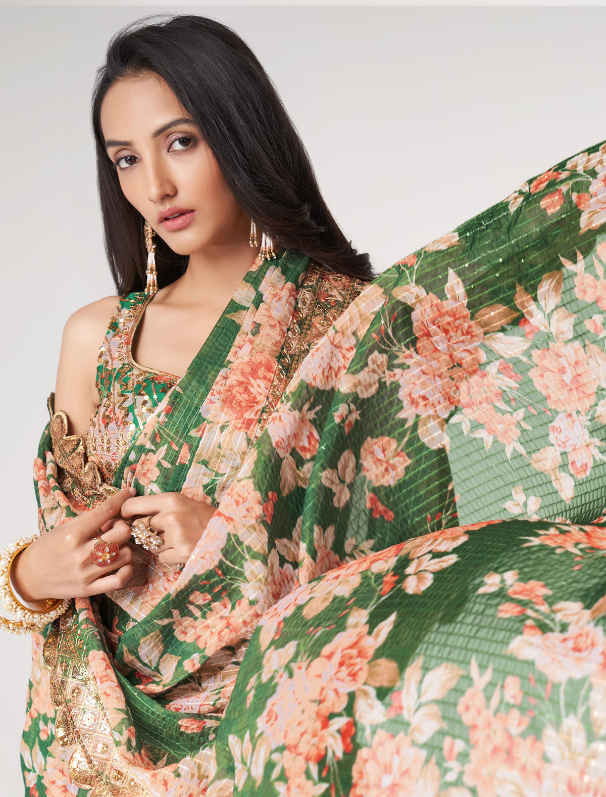Enchanting Green Organza Saree with Sequins Embroidery | befashionate