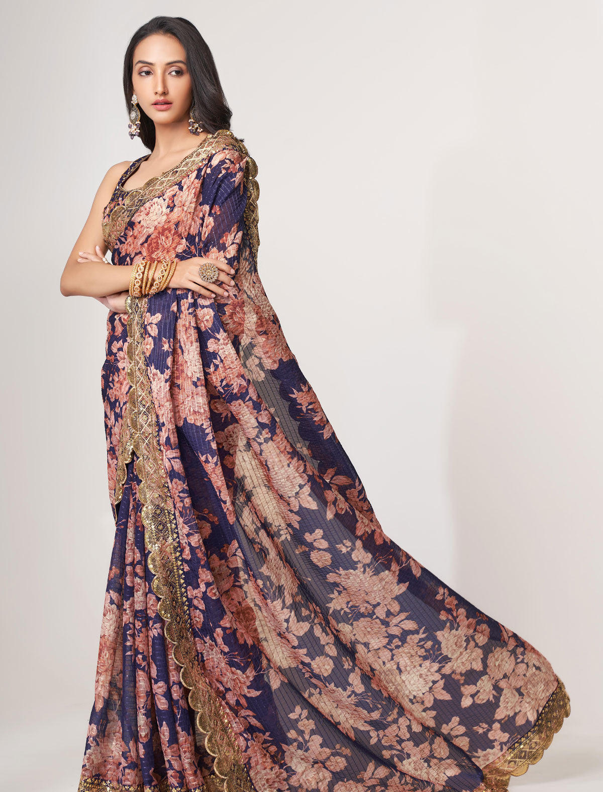 Enchanting Purple Organza Saree with Sequins Embroidery | befashionate