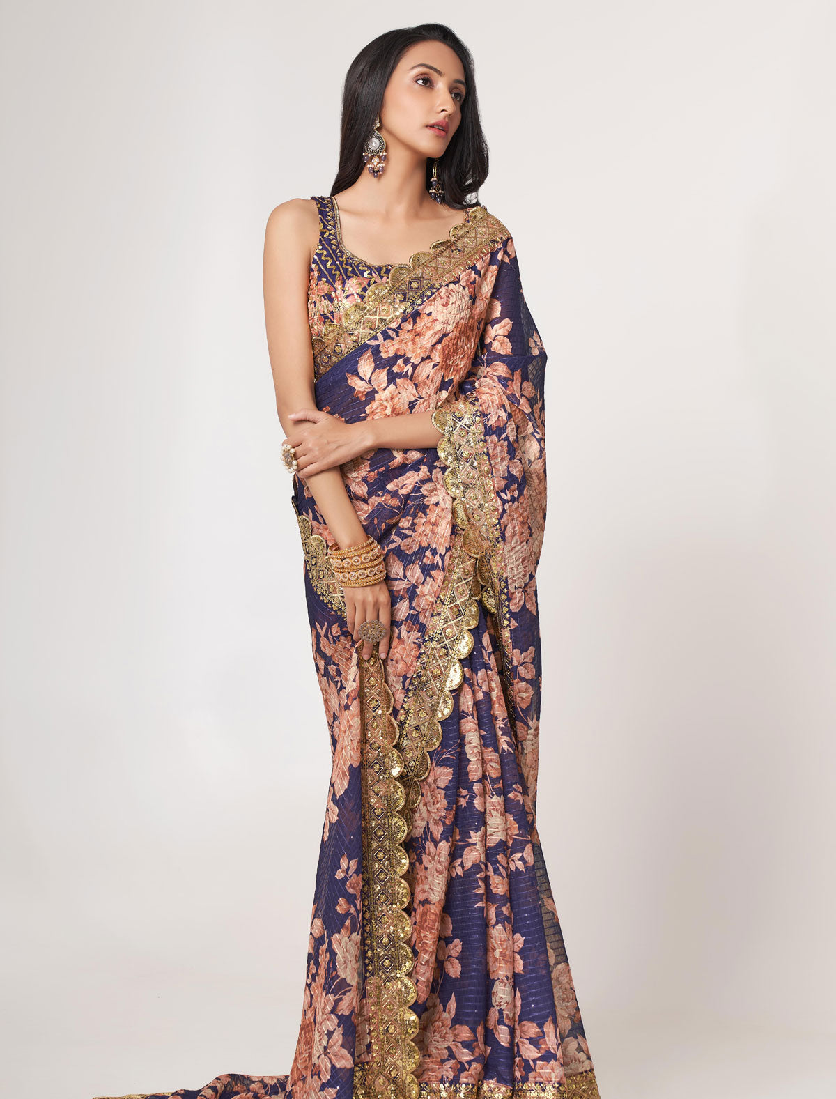 Enchanting Purple Organza Saree with Sequins Embroidery | befashionate