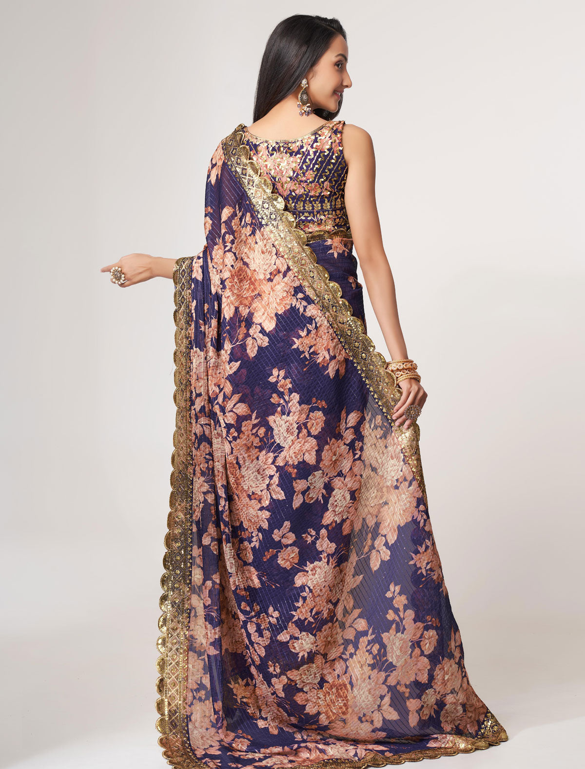 Enchanting Purple Organza Saree with Sequins Embroidery | befashionate