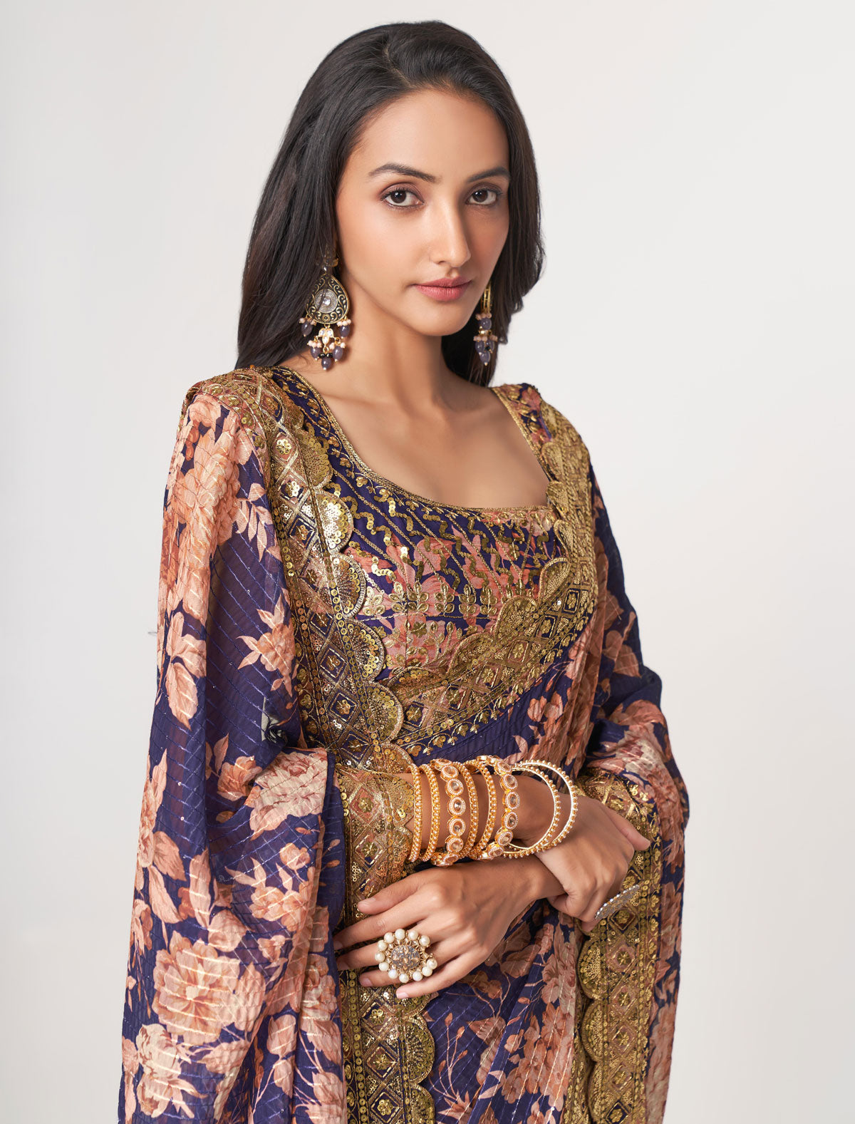 Enchanting Purple Organza Saree with Sequins Embroidery | befashionate