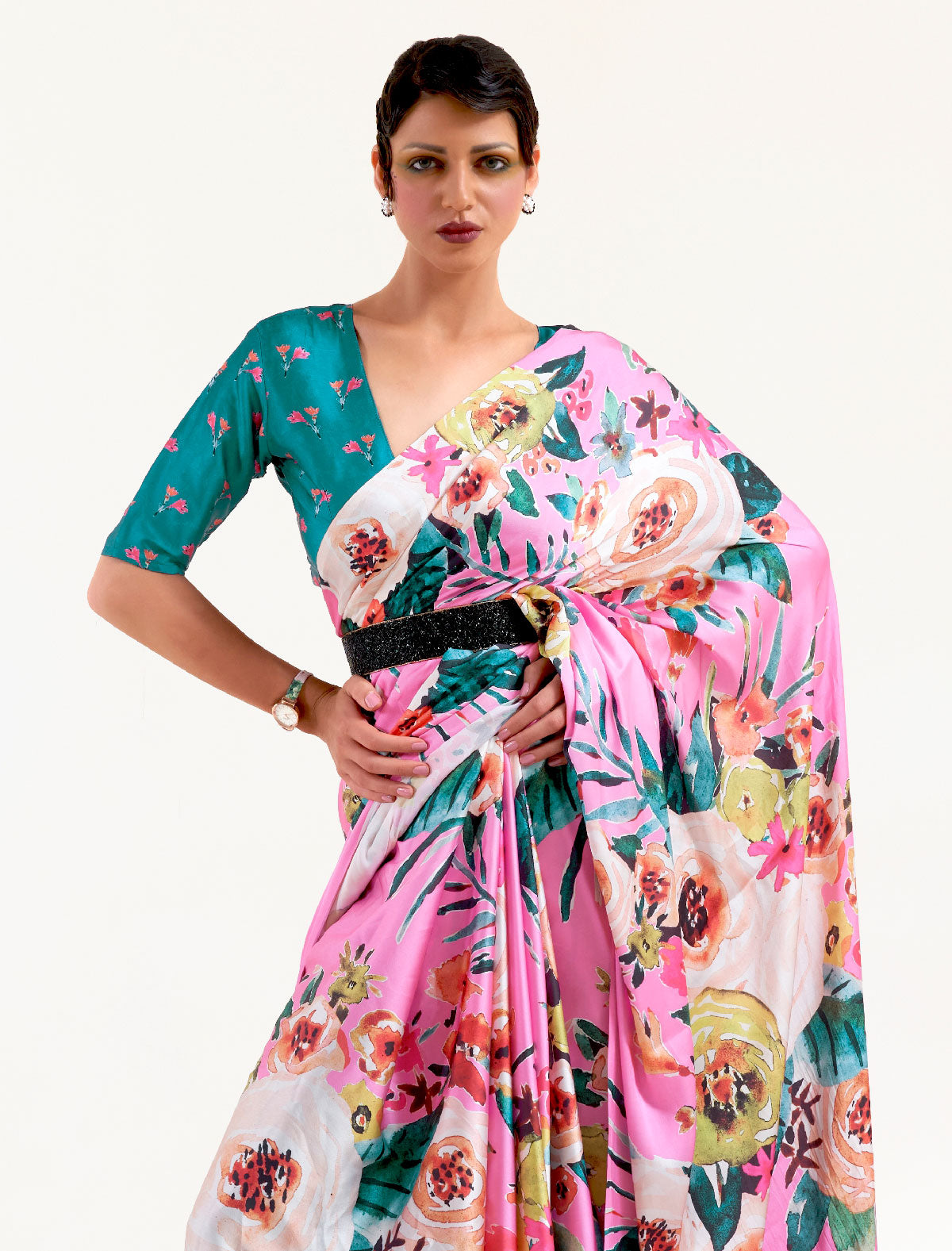 Exude Elegance with Our Satin Crape Multicolored Saree - Shop Now at BeFashionate!