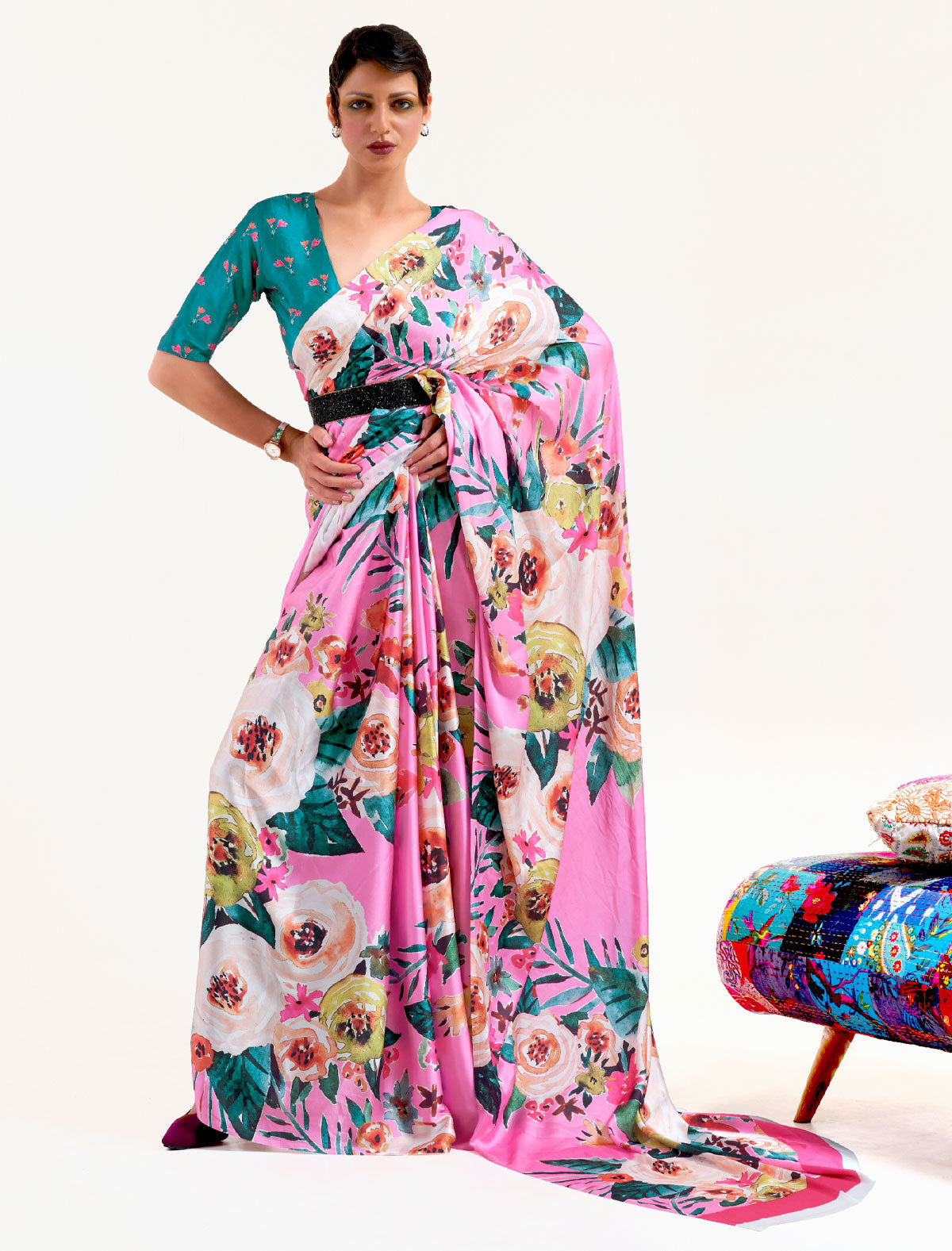 Exude Elegance with Our Satin Crape Multicolored Saree - Shop Now at BeFashionate!