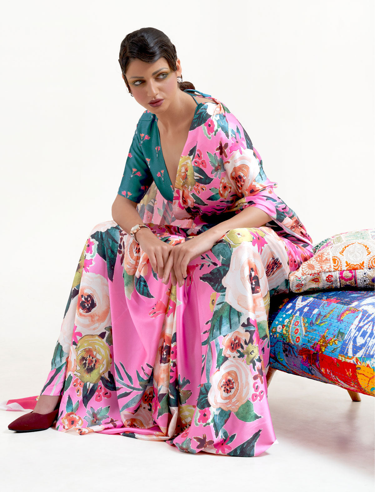 Exude Elegance with Our Satin Crape Multicolored Saree - Shop Now at BeFashionate!