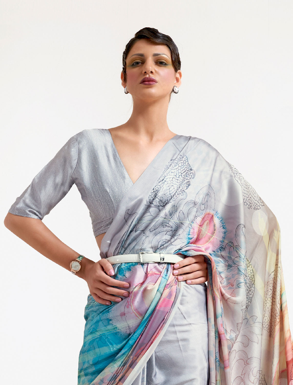 Mesmerizing Multicolored Saree in Satin Crape - BeFashionate Exclusive!