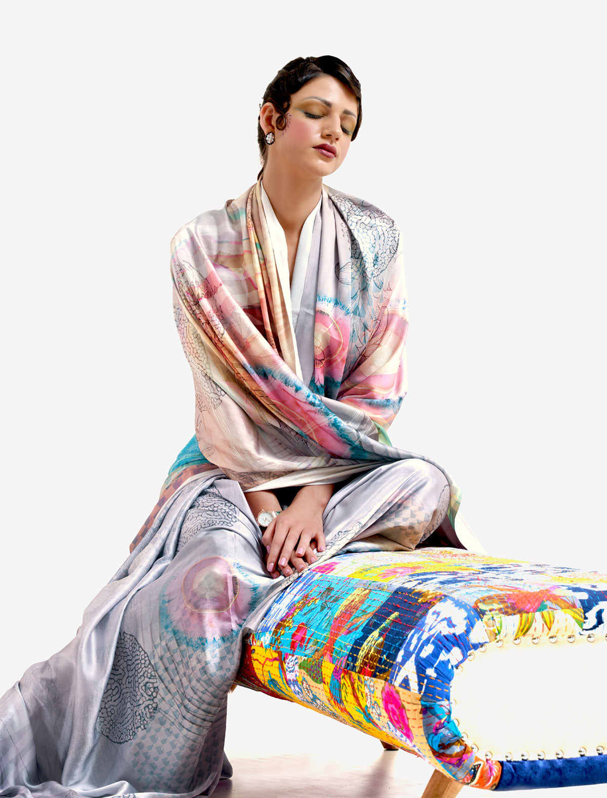 Mesmerizing Multicolored Saree in Satin Crape - BeFashionate Exclusive!