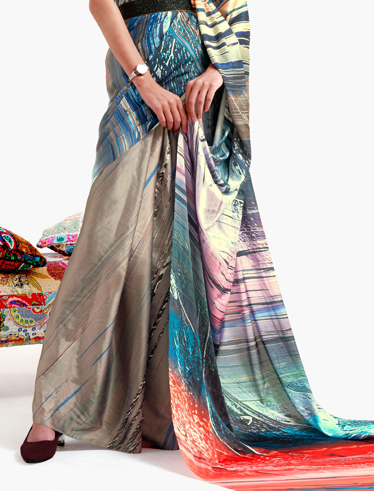 Timeless Beauty: Multicolored Satin Crape Saree | BeFashionate