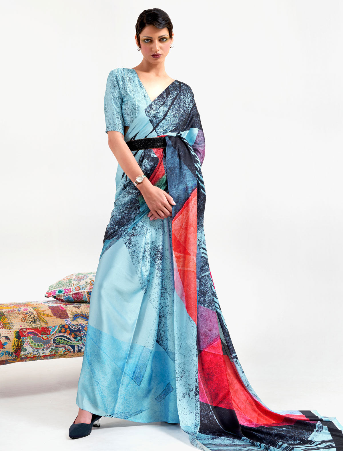 Satin Crape Saree - A Kaleidoscope of Colors | Shop Now at BeFashionate!