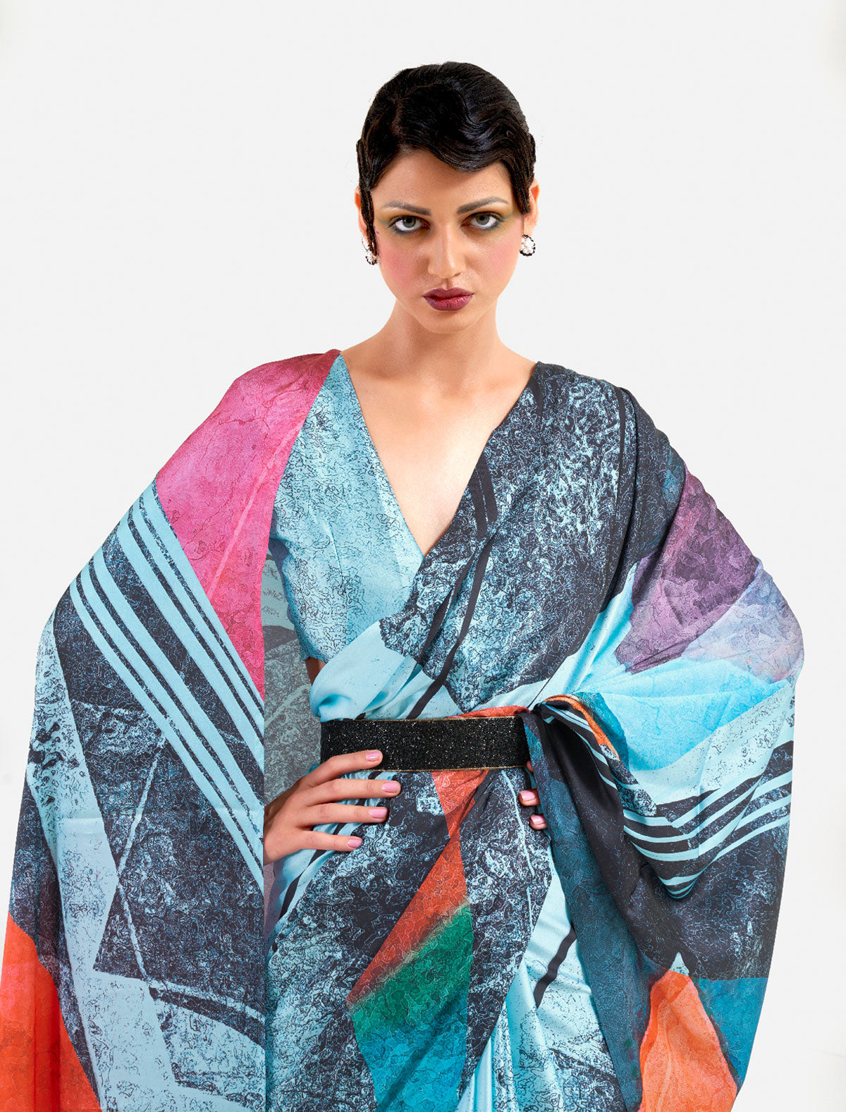 Satin Crape Saree - A Kaleidoscope of Colors | Shop Now at BeFashionate!