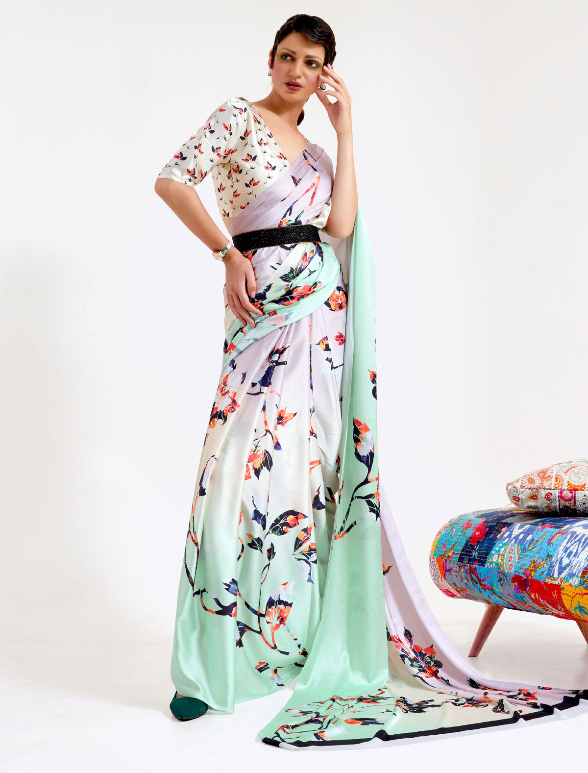 Radiant Multicolored Satin Crape Saree - Shine Bright | BeFashionate