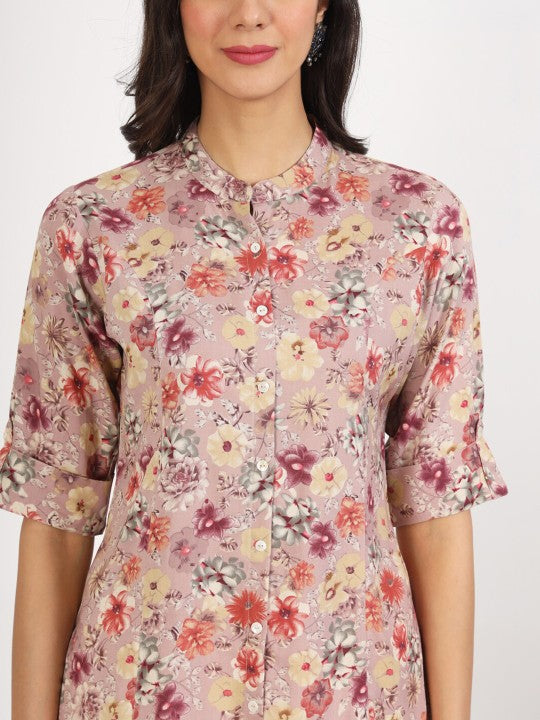 Ethinc Pink Floral Printed Viscose Rayon Casual Top