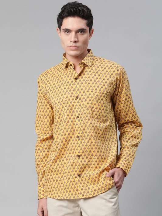 Millennial Men Mustard Comfort Printed Casual Shirt