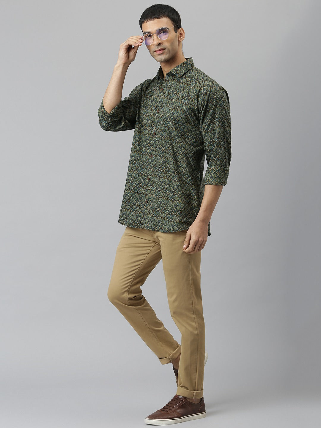 Millennial Men Green Comfort Printed Casual Shirt