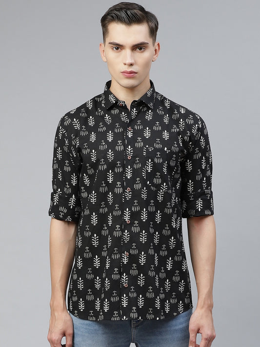 Millennial Men Black Comfort Opaque Printed Casual Shirt