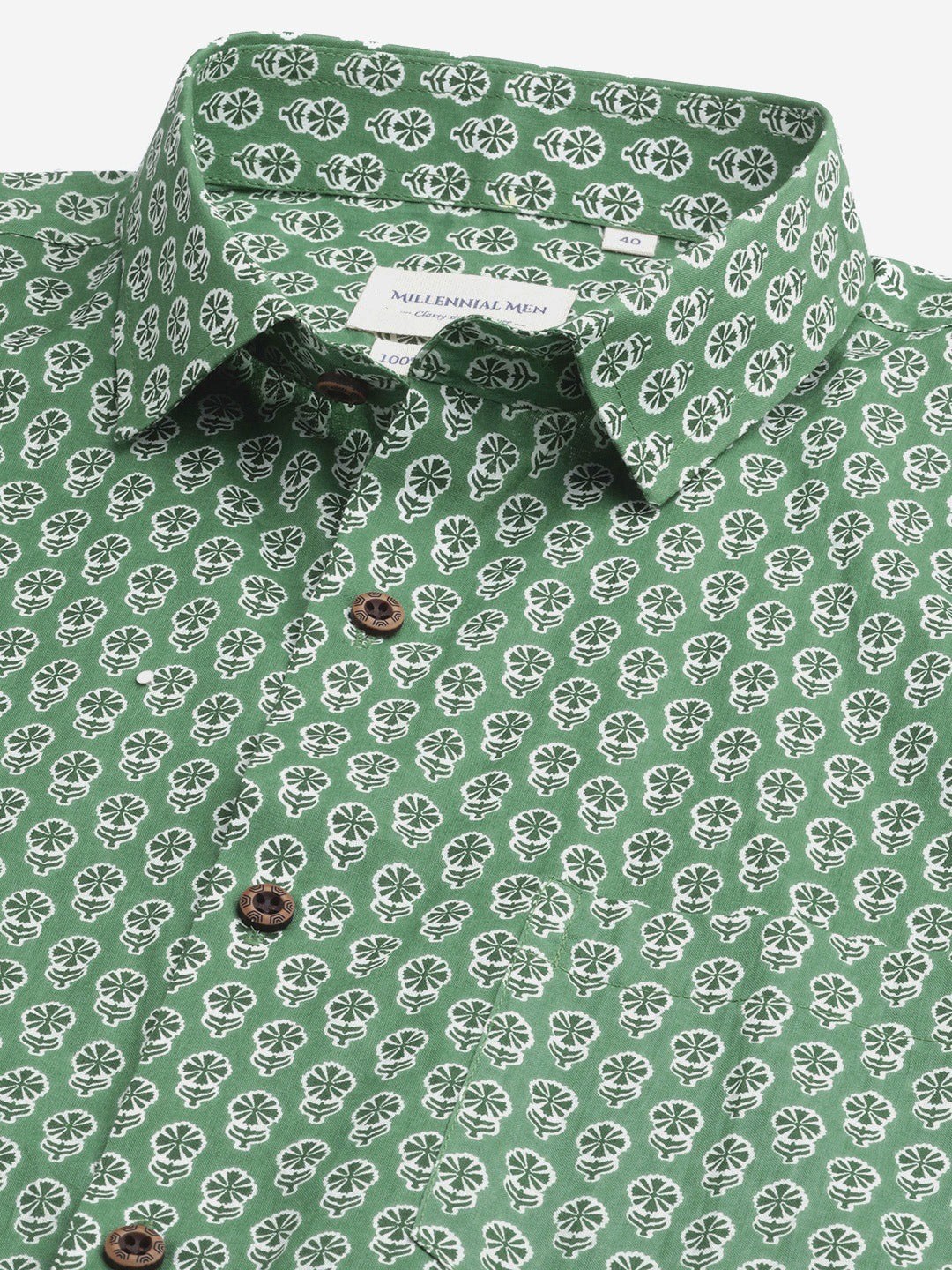 Millennial Green Comfort Printed Casual Shirt