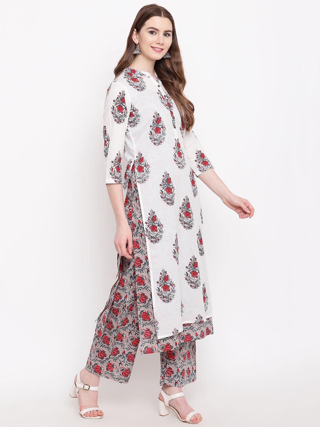 Divena White Cotton Kurta Palazzo Set