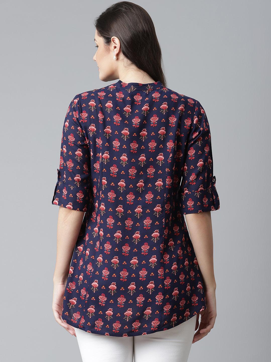 Divena Dark Blue Rayon Printed Top