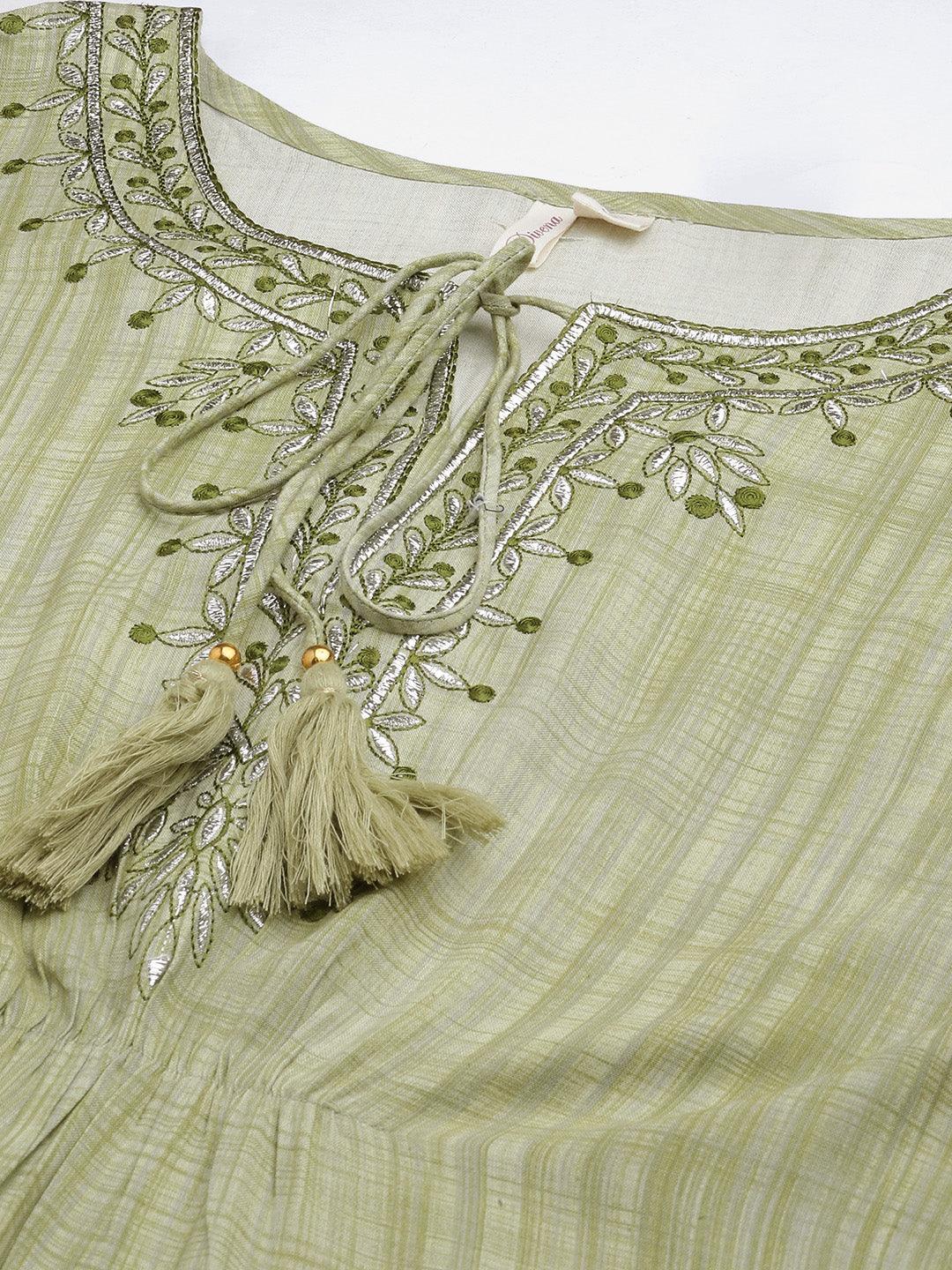 Green Rayon Kaftan Pant Set For Women