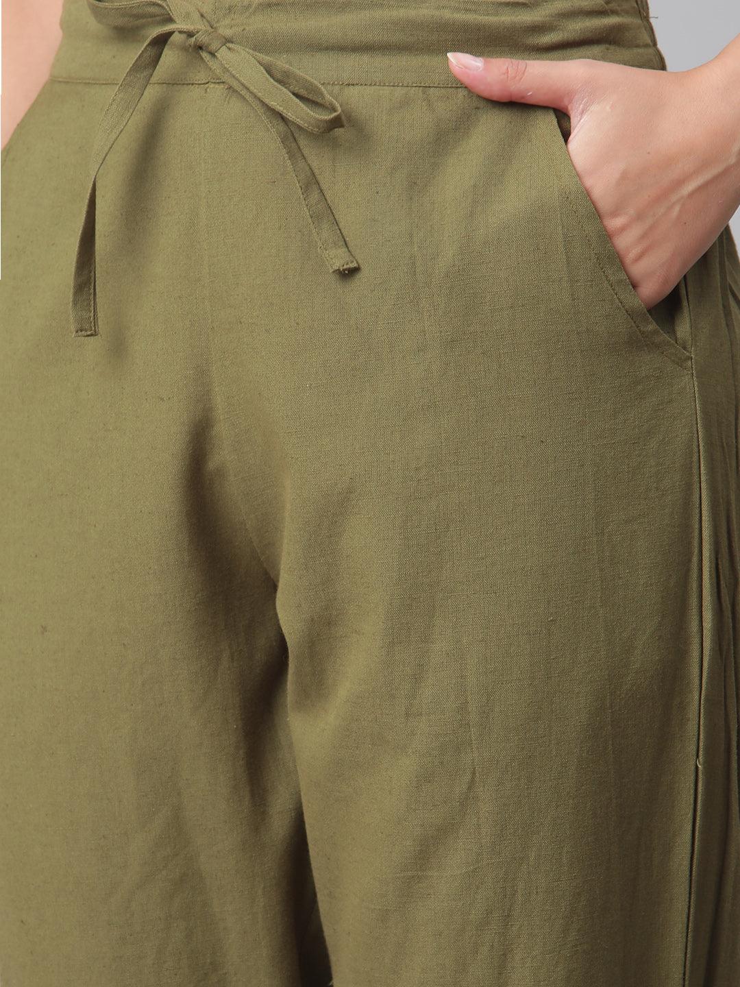 Green Rayon Kaftan Pant Set For Women
