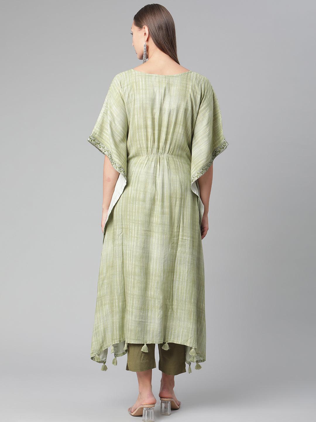 Green Rayon Kaftan Pant Set For Women