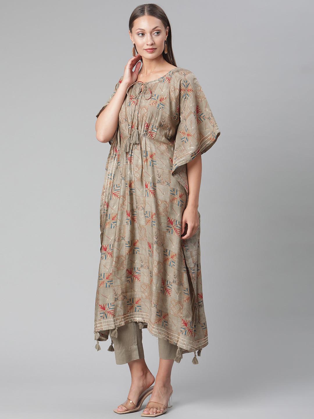 Grey Rayon Kaftan Pant Set For Women