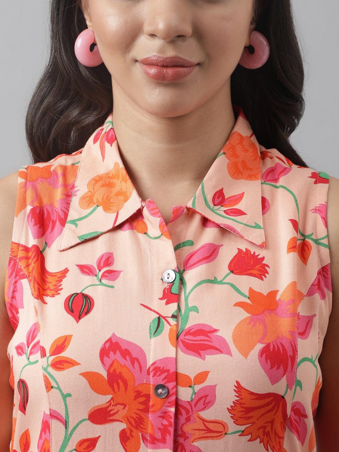 Party Wear Rayon Peach A-Line Floral Printed Midi Dress