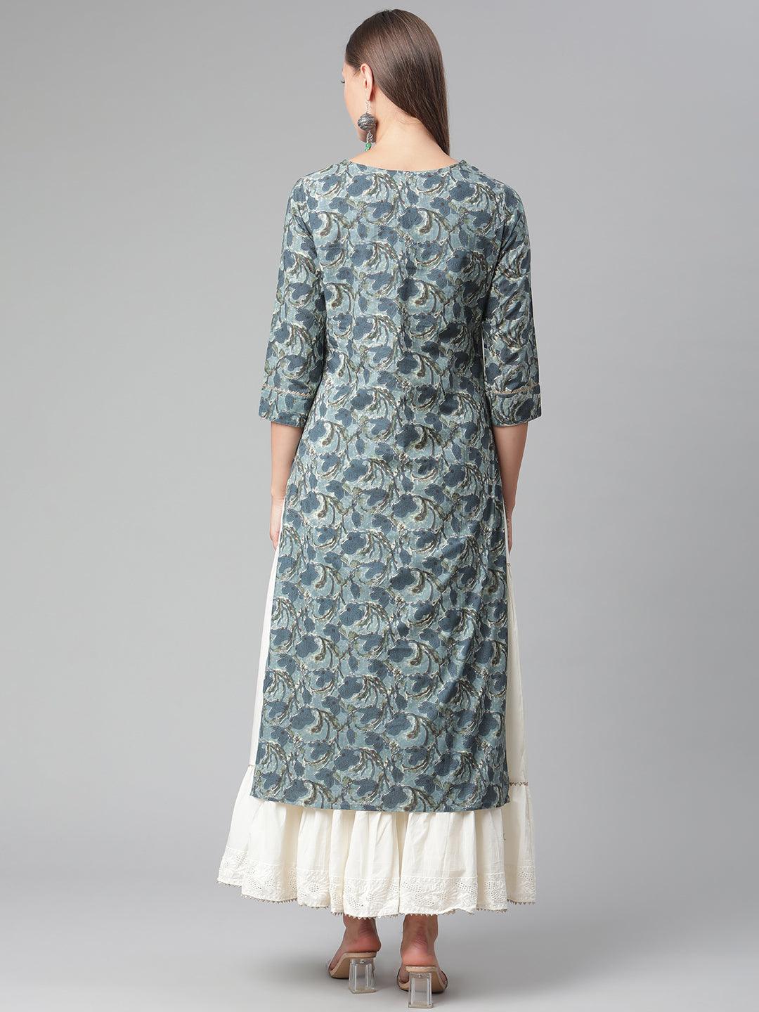 Blue Cotton Kurta With Skirt For Women