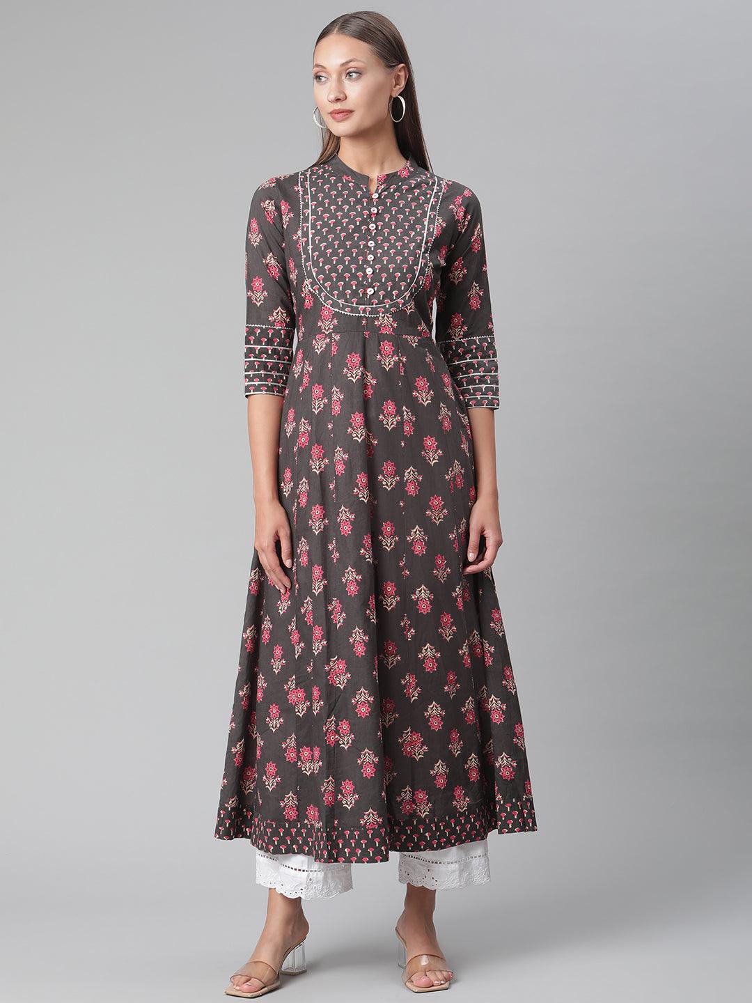 Ethnic Black Cotton Anarkali Kurta
