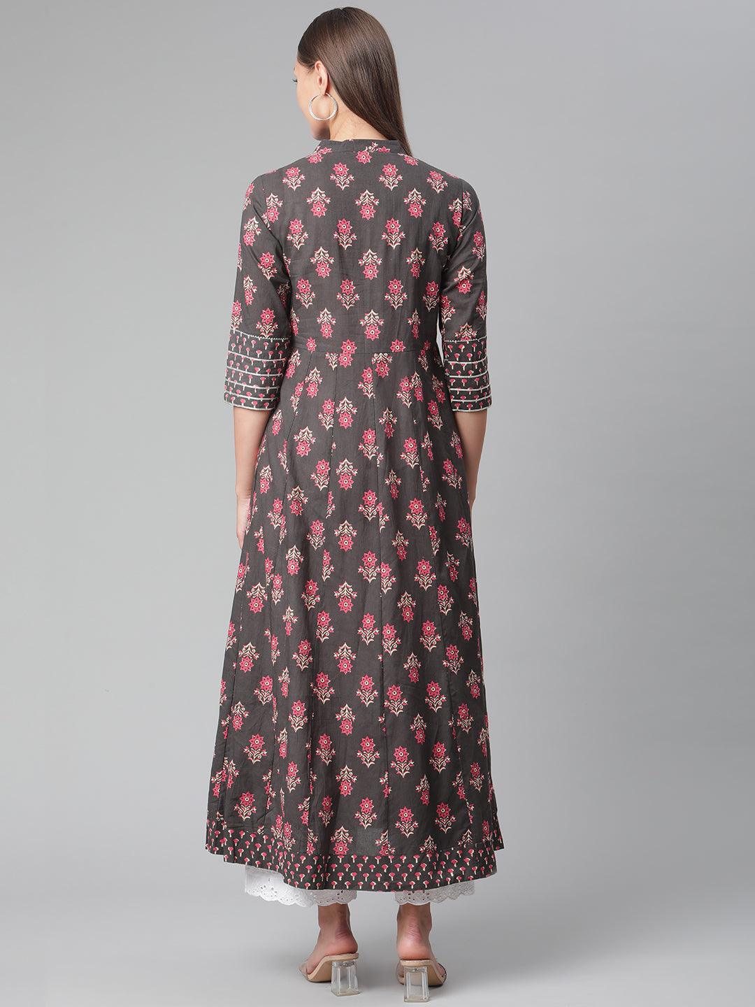 Ethnic Black Cotton Anarkali Kurta