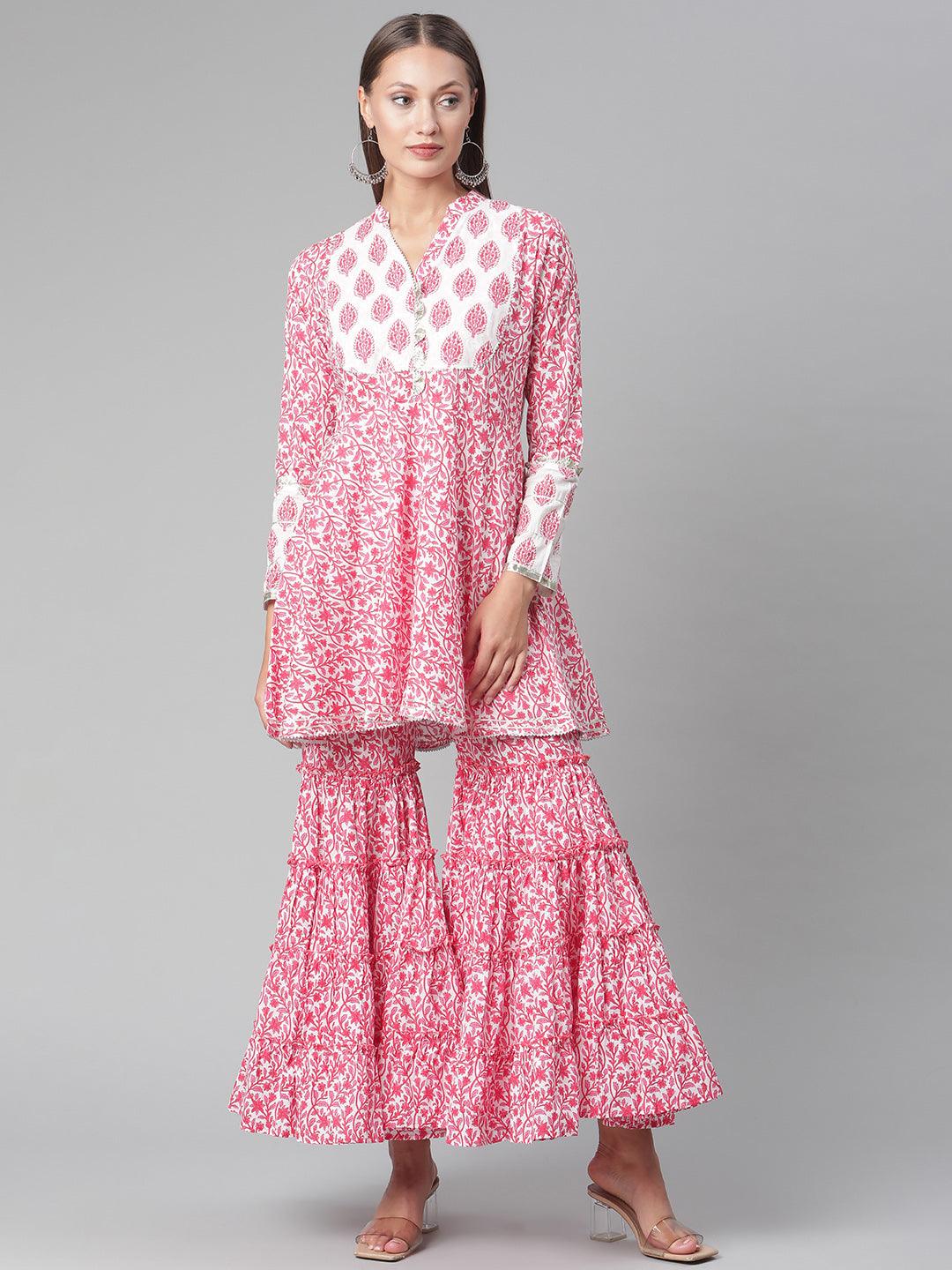 Divena Red White Peplum kurta With Sharara Set