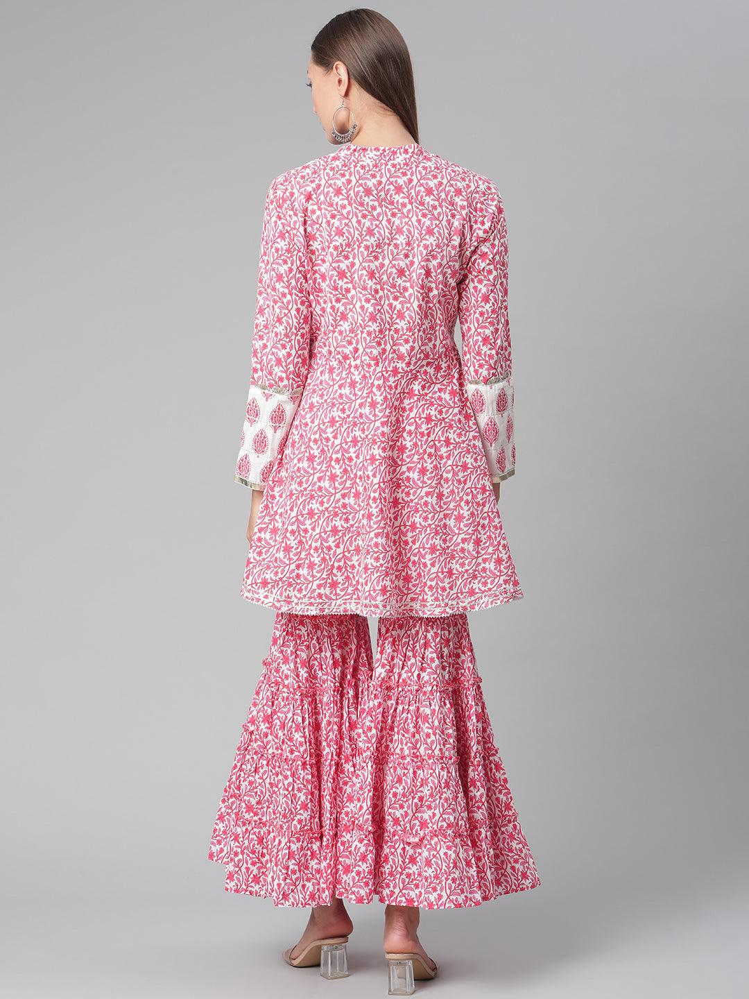 Divena Red White Peplum kurta With Sharara Set