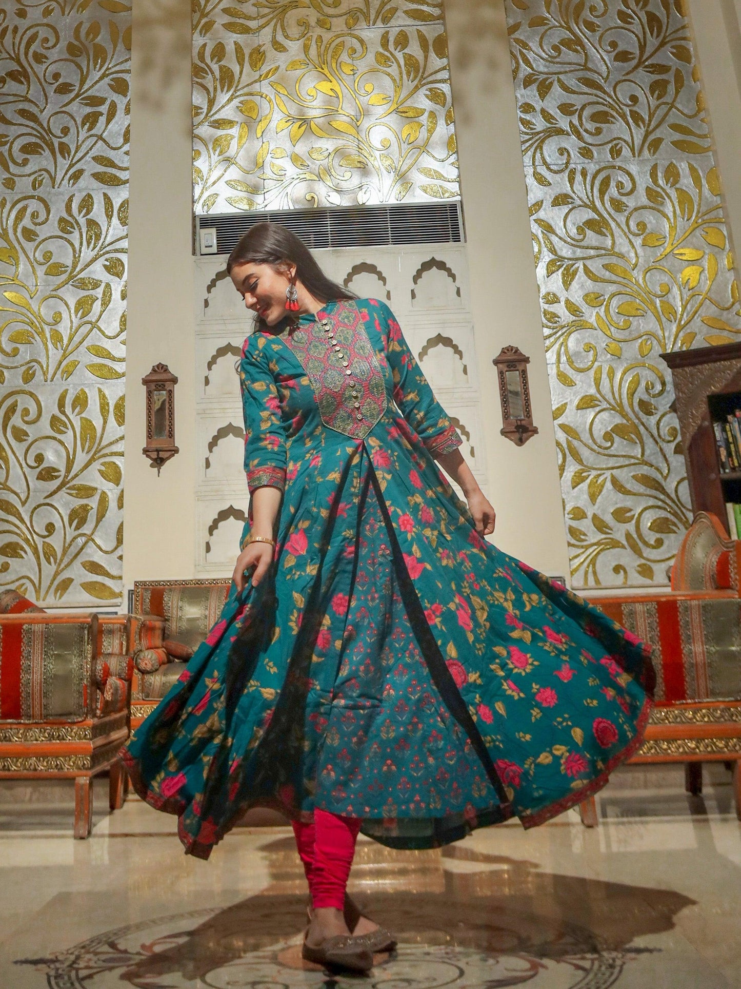 Block Print Cotton Flaired Ethnic Anarkali Kurta