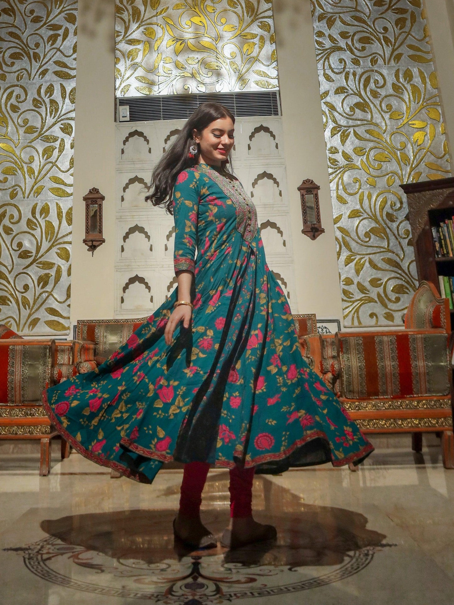 Block Print Cotton Flaired Ethnic Anarkali Kurta