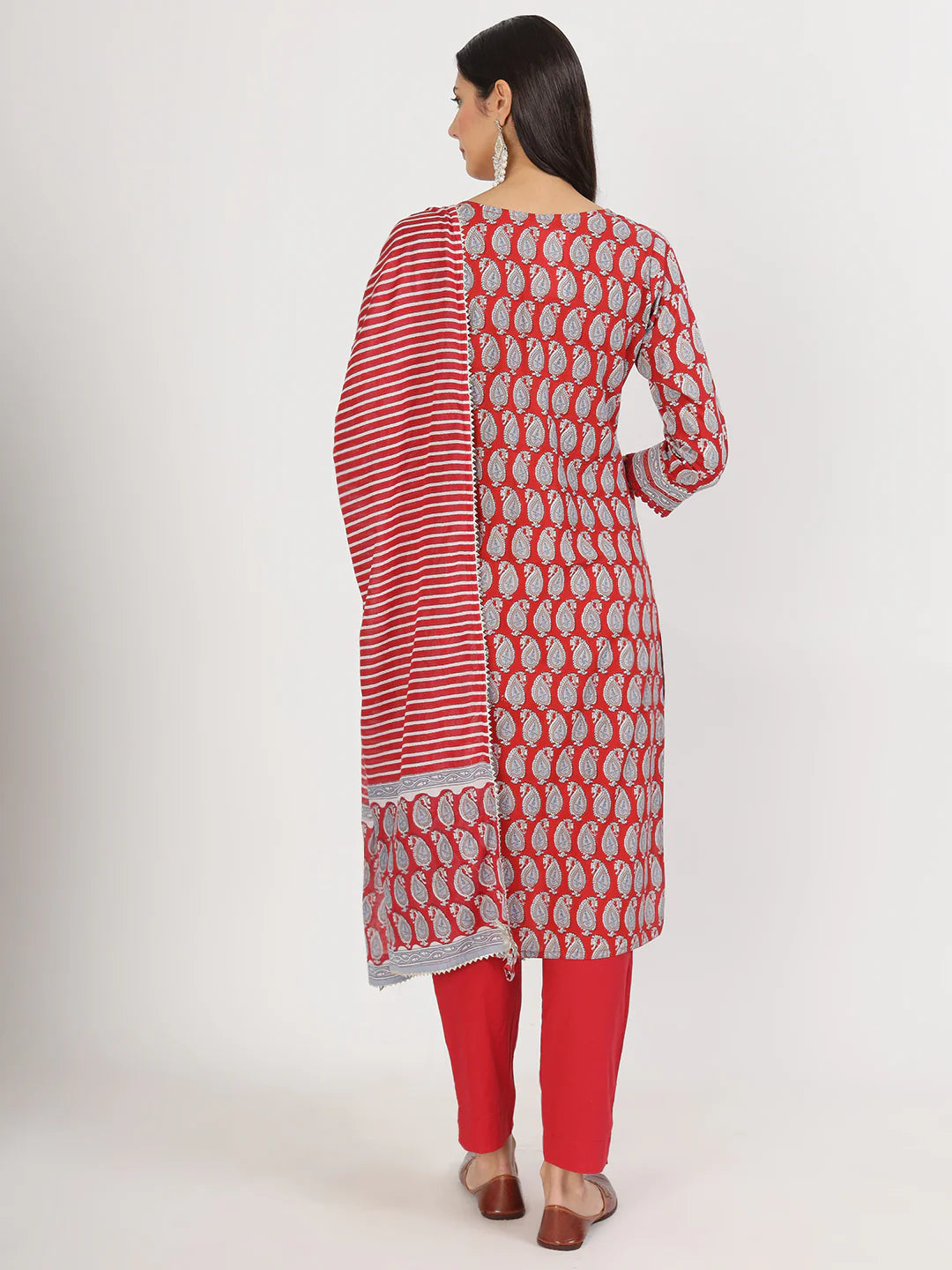Maroon Cotton Paisley Print Ethnic Straight Kurta Set