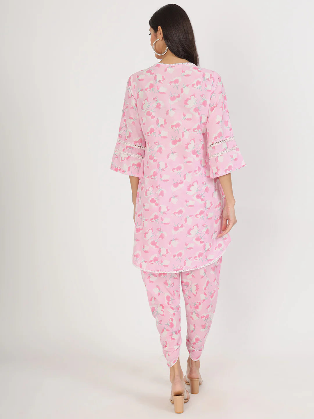 Cotton Pink Floral Print With Dhoti Co-ord Set