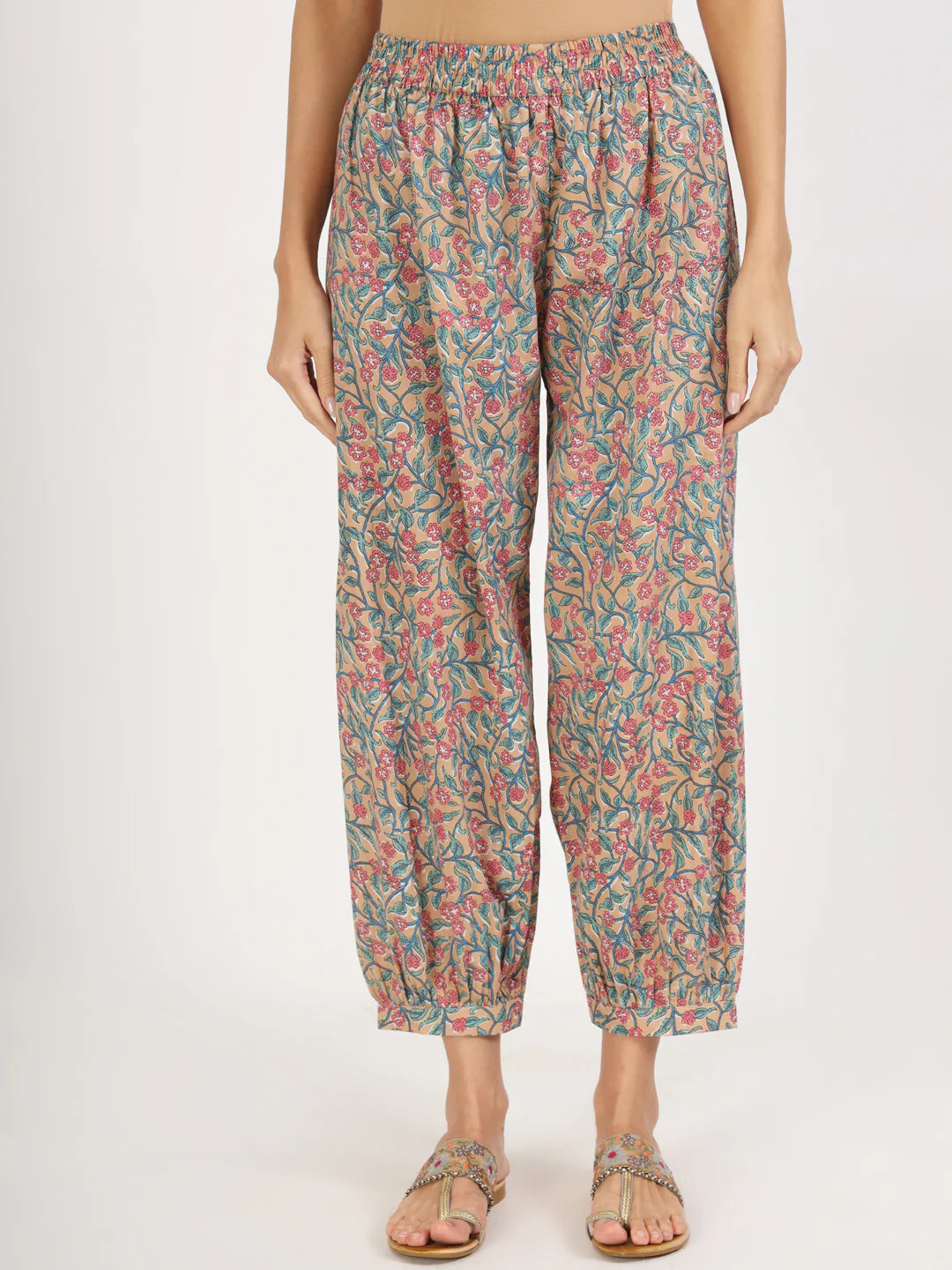 Beige Cotton Floral Printed Casual Co-ord Set