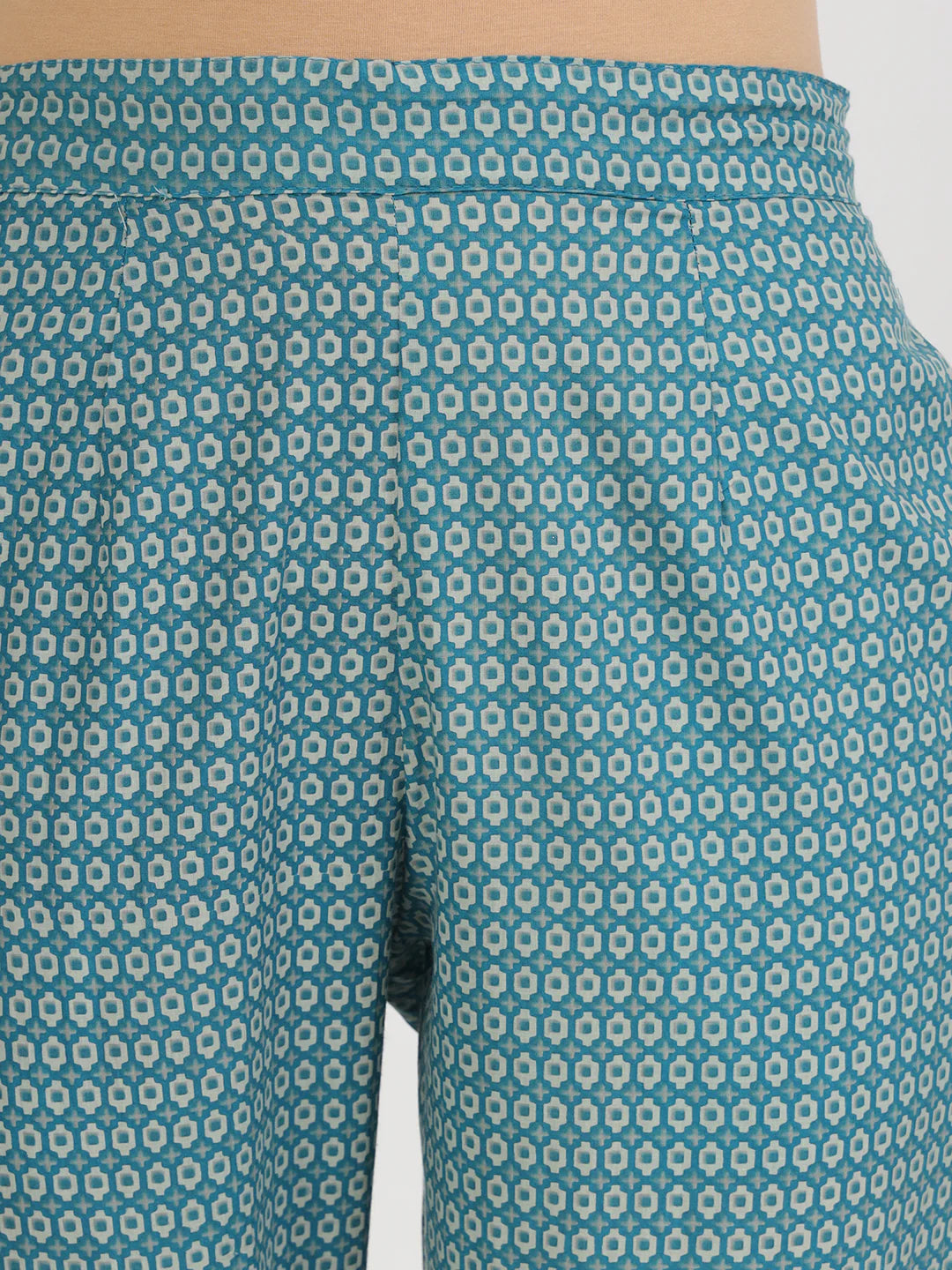 Teal Green Cotton Floral Print Nyra Cut Kurta Set